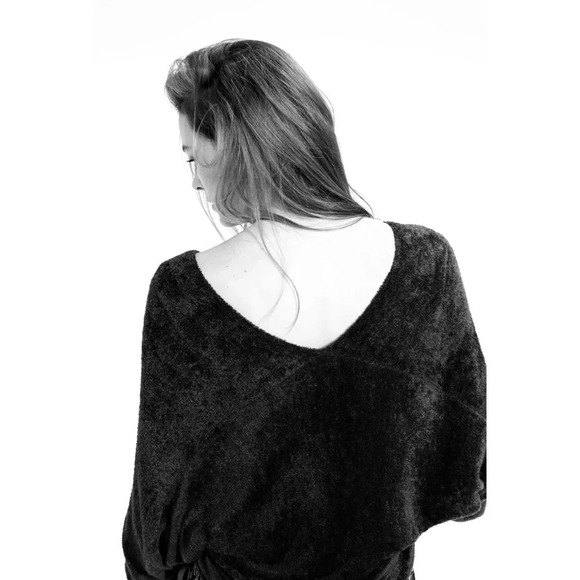 Cop Copine Paris Senegal Black Batwing sweater chenille fuzzy soft L - Picture 2 of 13